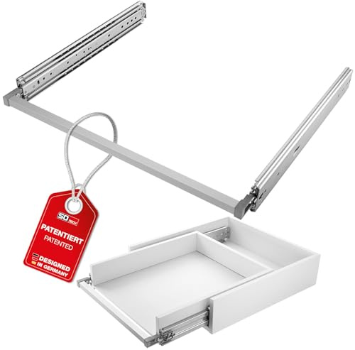 SOTECH VarioSlide Pat. Schwerlastauszug KV2-200-H76-600 EH 600 mm 200 kg | Komplettset Einhandverriegelung Alu eloxiert für Schubladen ohne Front bis 1200 mm Schubladenauszug Caravan Fahrzeugbau