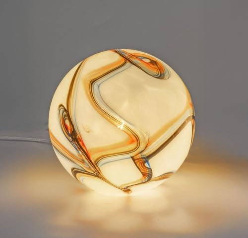 formano Kugellampe LUXOR Glas Marmor Design 24 x 24cm Tischlampe aus weißem Glas mit farbigem Dekor - E14 Fassung - stilvolle Ambientebeleuchtung für Wohnzimmer, Schlafzimmer & Flur