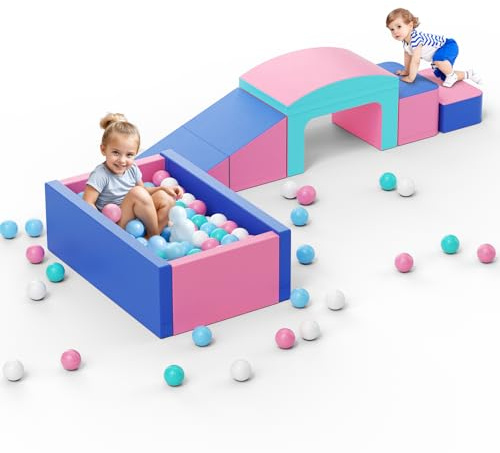 MINENICE 8-teilige Schaumstoff-Kletterblöcke für Kleinkinder 1–3 Jahre, Schaumstoff-Bausteine ​​mit Bällebad für Babys, Baby-Kletterturm, Spielplätze für drinnen und draußen (8p-Hellblau)