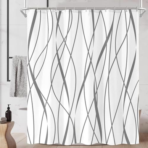 AUWUUA Grau-weiß gestreifter Duschvorhang für Badezimmer, 102 x 225 cm, abstrakt, geometrisch, modern, minimalistisch, Langer Stoff, wasserdicht, Hotel-Badezubehör