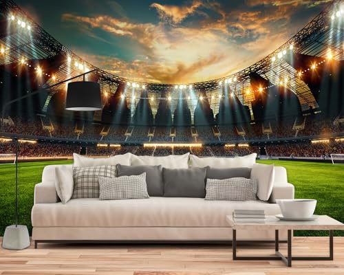 PaxGloz Fototapete Fußballstadion Tapete Stadion 3D Effekt Tapeten Vliestapete Modern Wandtapete Wohnzimmer Schlafzimmer Kinderzimmer Fußball Wanddeko Motivtapeten 200 x 140 cm (B x H)