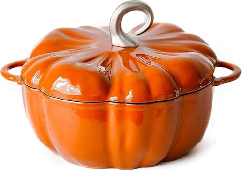 Tingyanyan Gusseisen Kürbis Dutch Oven 3.7L Kürbisform Emaille Topf Eintopf Suppentopf Halloween Thanksgiving Deko Topf Geschenk