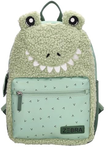 ZEBRA Trends - Fröhlicher Kinderrucksack mit Tierdruck - Kita Rucksack ab 1 Jahr & Kinder Rucksack ab 4 Jahren - Schulrucksack mit Reißverschluss-Vordertasche, Flaschenhalter - Grün