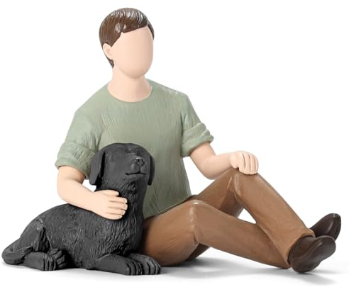 Carracci Figur Mann mit schwarzem Hund, Freundschaftsgeschenk für Jungen und Hund, eine geschätzte Hommage an bedingungslose Haustierliebe