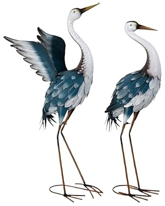 Relaxdays Gartendeko Figur Reiher 2er Set, Vogelschreck Garten, Teich, Fischreiher Outdoor, Dekovogel Metall, Mehrfarbig