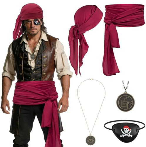 Rdlobu 4 Stück Piratenkostüm, Piratenkostüm Herren Zubehör