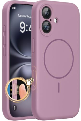 Miracase for iPhone 16 Case with MagSafe, Liquid Silicone Case | [Soft Anti-Scratch Microfiber Lining], Magnetic Shockproof Drop Protection Phone Case for 16, Blackcurrant
