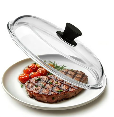 26CM Glass Microwave Splatter Cover for Food Dishwasher Safe Cookware & Bakeware Serving Dish Cover, Plate Splatter Guard Lid with Easy Grip