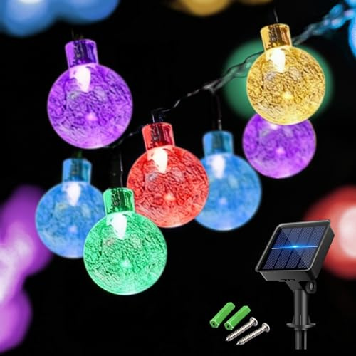 Knayis 50LED 7M/23FT Solar Fairy Lights, Solar String Lights Waterproof | 8 Modes Solar Powered Crystal Balls Garden Lights for Outdoor Patio Yard Party Wedding Camping Decorations(Multi-Coloured)