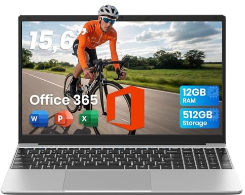 jumper Laptop 15,6 Zoll FHD Display, 12GB RAM 512GB SSD TF Erweitern 512GB, Office 365, 5205U Prozessor, Leichte Business und Studenten Notebook, 2 Stereo-Lautsprecher/Typ-C/USB 3.0/Zehnertastatur