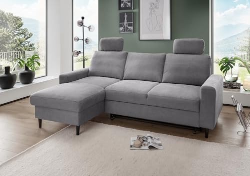 möbelando freiraum Pris Ecksofa Dunkelgrau – Platzsparendes Schlafsofa mit Ausziehfunktion, Staukasten & Mikrofaserbezug – 234 x 147 cm – Rechte Recamiere