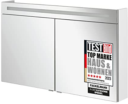 FACKELMANN Spiegelschrank B.CLEVER/zweitürig/mit gedämpften Scharnieren/Maße (B x H x T): ca. 120 x 71 x 16 cm/hochwertig/Möbel fürs WC und Bad/Korpus: Weiß