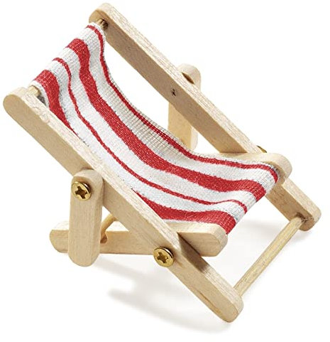 Hobbyfun Deko-Liegestuhl, Holz, rot-weißer Stoffsitz, 5 x 3,5 cm