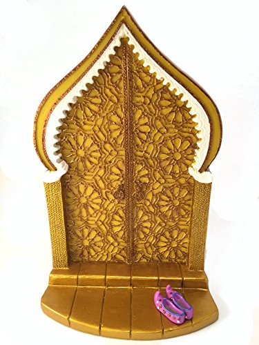 GlitZGlam Miniatur-Fee Tür für Miniatur-Gartenfeen und GNOME - Eine schöne goldene marokkanischen Stil Miniatur-Tür mit Abnehmbarer Lila Fee Schuhe