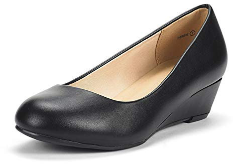 DREAM PAIRS Zapatos de Tacón de Cuña Clásicos Mujer Zapatos de Salón PU,Size 40,Negro/PU,Debbie