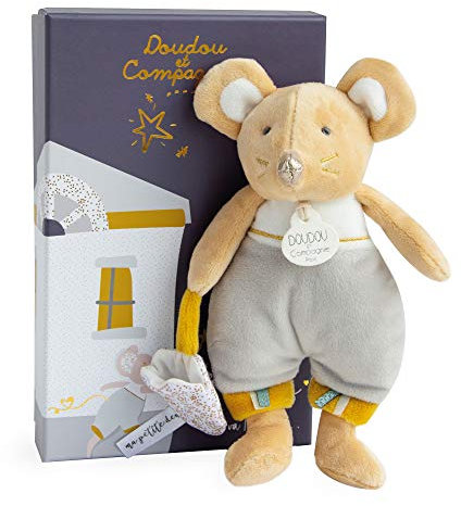 Doudou et Compagnie - Peluche Range-Pyjama Enfant - Souris - 19 cm - Beige - Bulu en Pyjama - La Petite Souris Va Passer - DC3509