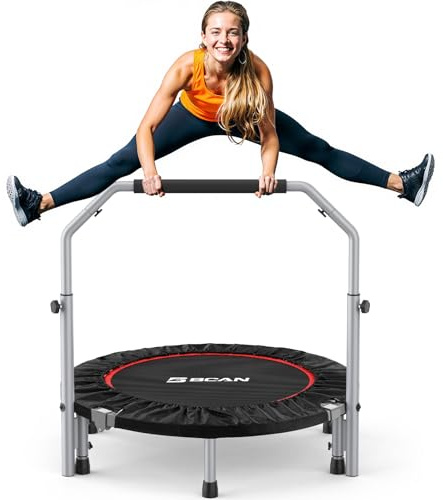 BCAN 40/48 Foldable Mini Trampoline Max Load 330lbs/440lbs, Fitness Rebounder with Adjustable Foam Handle, Exercise Trampoline for Adults Indoor/Garden Workout, Black