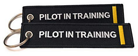 Pilot Schlüsselanhänger – Gepäckanhänger – für Erste Offiziere und Kapitäne – 2er Set – Mehrfarbig – Aviamart®, Pilot in Training 1 Gold Stripe (Schwarz) - AVMZ-2-PILOT-TRN