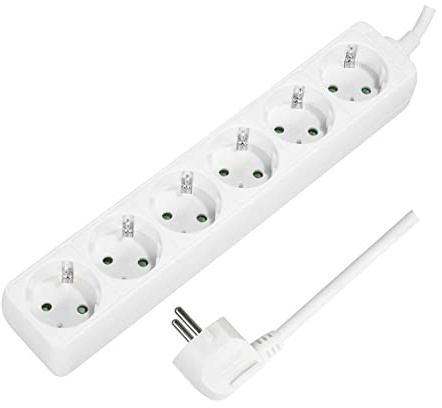LogiLink LPS238 - Power Strip with 6 Earthed Contact Sockets (45° Angle), with Child Safety Lock and Dust Protection (IP20), White - 1.5 m