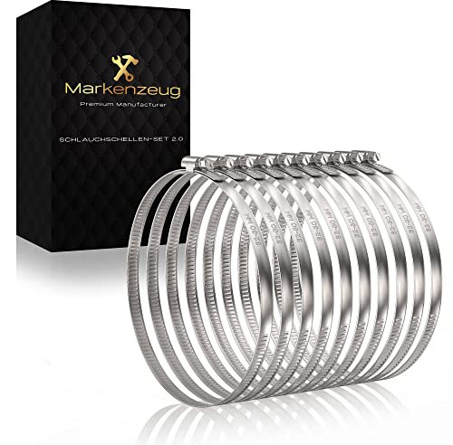 MARKENZEUG Premium Schlauchschellen Set I Edelstahl-Schlauchschellen I Rohrschellen I Schraubschellen rostfrei I Für Waschmaschine & Pool oder Auto I 32-50mm Durchmesser I 10er Set