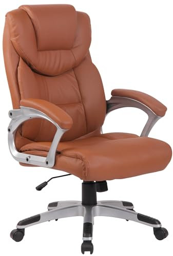 CLP Bürostuhl Texas V2 Mit Kunstlederbezug I Drehstuhl Mit Armlehnen I Chefsessel Mit Wippmechanismus Belastbar Bis 120 kg, Farbe:Hellbraun