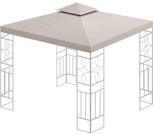 Ersatzdach 360g/m² Dach EXTRA STARK PVC Beschichtung Pavillondach 100% Wasserdicht Pavillon 3x3m (Graubeige #17)