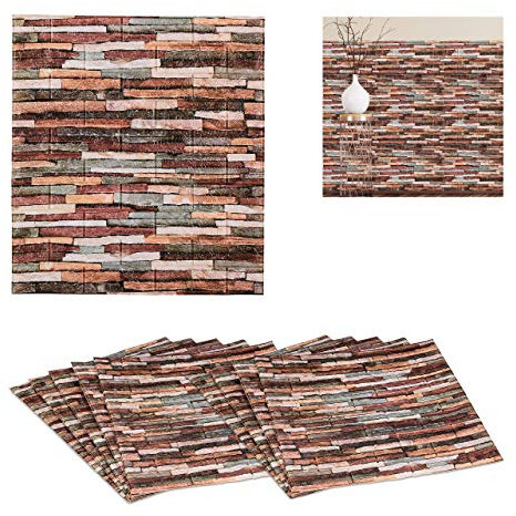 10 x Wandpaneele, selbstklebend, zuschneidbar, 3D Paneele, Wandverkleidung Steinoptik, PE, 77x70 cm, Steinpaneele, bunt