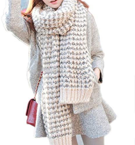 VICASKY Mohair Wollschals Langer Schal Winter Warm Gestrickt Großen Karierten Schal Wickel (Beige)