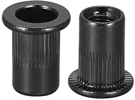 sourcing map M6 Rivet Nuts Carbon Steel Zinc-Plated Knurled Flat Head Threaded Insert Nut Black 20Pcs