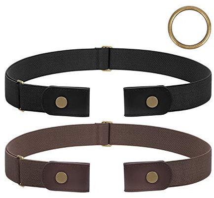 JasGood 2 Stück Herren Elastischer Gürtel Ohne Schnalle, Schnallenloser Gürtel Schnallenfreier Unsichtbarer Gürtel für Herren 3,5cm Breite, Schwarz/Kaffee, S-L, 60cm(Für Hosengröße 70cm-120cm)