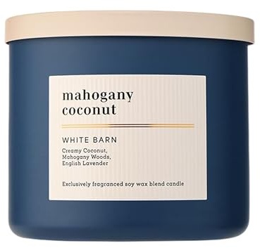 Bath and Body Works White Barn Duftkerze mit 3 Dochten, mit ätherischen Ölen, 411 g, Mahagoni Kokosnuss