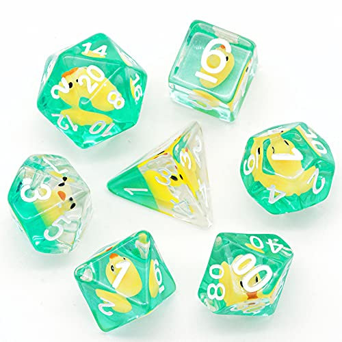 cusdie 7-teiliges DND-Würfel-Set, polyedrisches Würfel-Set, gefüllt mit Tieren, für Rollenspiele, Dungeons and Dragons, D&D-Würfel (gelbe Ente)