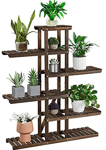 Yaheetech Étagère à Fleurs en Bois Porte Pots de Plante avec 6 Tablettes Escalier Présentoire de Jardin Balcon Terrasse Salon 102 x 26 x 121 cm
