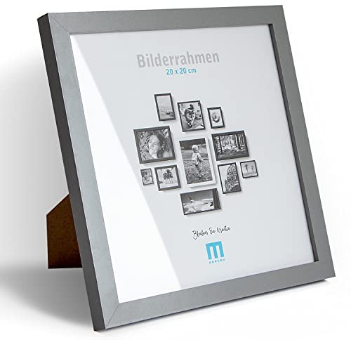 M MERCEO Bilderrahmen 20x20cm günstig (1Stk) in Grau, minimalistischer & moderner Fotorahmen für Fotos & Bilder. Inkl. Acrylglasschutz. Eignet sich als Tisch-Aufsteller und für die Wand, Quadratisch