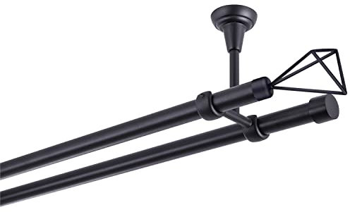 Bastone per tende nero, 360 cm, 2 binari, 19 mm, in metallo, fissaggio a soffitto, SPACE