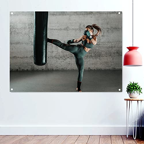 通用 Female Boxer in Training Wallpaper Poster Kickboxen, Muay Thai, Martial Arts Banner Flagge Leinwand Malerei Kunstwerk Fitnessstudio Dekoration 96 x 144 cm (38 x 57 Zoll)