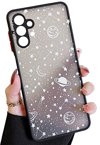 ZTOFERA Handyhülle Kompatibel mit Samsung Galaxy A13 4G/5G & A04s, Planet Sterne Universum Muster Schutzhülle Matt Harte PC Rückseite Hülle mit Silikon Bumper Stoßfest Cover, Weiß Sky