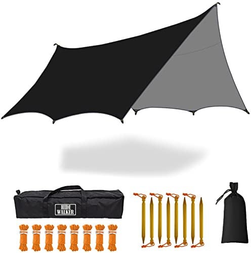 5x5m Groß Hängematte Tarp Wasserdicht Zeltplane Hexagon Camping Plane Regenplane Picknick Zelt Matte Outdoor Survival Ausrüstung(Ohne Stangen)