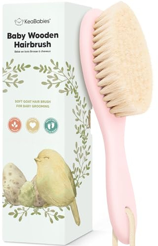 KeaBabies Baby Haarbürste Neugeborene Ziegenhaarbürste Holz (Blush, Oval) | Holz Babybürste mit weichen Ziegenhaarbürste, Milchschorf Baby Bürste, Haarbürste Erstausstattung Neugeborene, Säugling