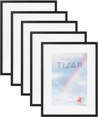aFFa frames, Tisar, Lot de 5 Cadre photo en bois, Light, Rectangle, Avec façade en verre acrylique, Noir, A3, 29,7x42 cm