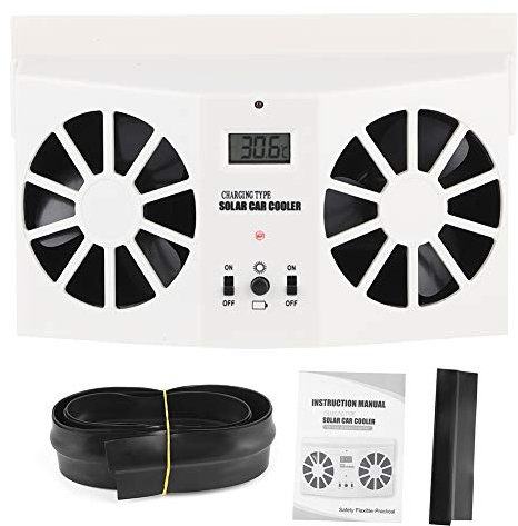 KIMISS Ventilador de Coche con Energía Solar, Ventilador de Refrigeración con Energía Solar para Automóvil Ventilador de Aire Radiador de Escape Refrigeración Blanco