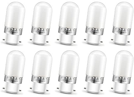 Ruiandsion B22 LED Glühbirne Warmweiße 2W AC 220V Bajonettverschluss Glühbirne für Nähmaschine, Kerze, Gerätelampen, Deckenhängeleuchte (nicht dimmbar, 10er-Pack)