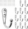 Your Day Mate Ganci da avvitare, 12 pezzi, in argento, esterno 42 x 27 x 13 mm, gancio singolo incl. viti per legno, ganci per cappotti per porte, bagni, cucine, corridoi, ganci in metallo fai da te