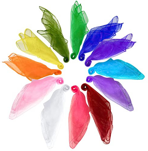 Wonwood_direct Square Jongliertücher 12 Stück 12 Farben Tanz Tücher Bunte Chiffontücher Bunte Tücher 60x60cm Performance Schals für Kindergarten Kinder Party-Aktivitäten Zubehör Dekoration