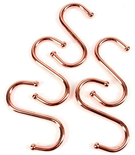 Pack of 5 Copper Metal Ball End S Hooks 75mm (3) Heavy-Duty S Hanging Hooks with Ball Ends for Kitchen Bathroom Pan Pot Utensil Clothes Jewellery Tool Hanger.