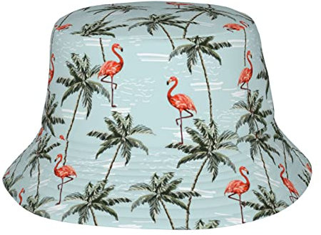 FJAUOQ Unisex Fischerhut Sonnenhut Fischermütze für Damen und Herren, Flamingo und Palme, One size
