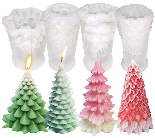 Acxydm Silikonformen-Set für Weihnachtsbaum, Kunstharz und Wachs, Kerzen, Seife, 4 Stück