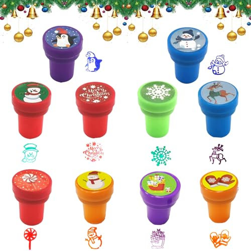 10 Stück Kinder Selbstfärbend Stempel,pielzeugstempel Weihnachts,Stempel Weihnachten Kinder,Kinder Stempel,perfekt als kleine für weihnachtliche Bastelarbeiten und Dekorationen (B)