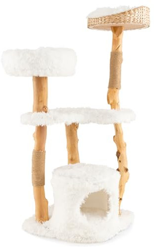 GYMAX Tiragraffi per Gatti, 48 x 48 x 124 cm, Sisal, in Legno Massiccio, Ideale per Gatti Adulti (Stile 2)