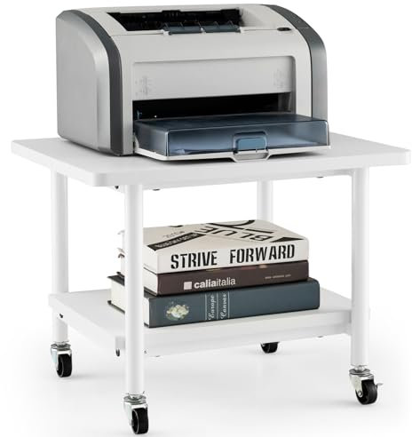 COSTWAY Soporte para Impresora con Ruedas, 2 Nivles, Mueble Impresora de Metal con Almacenamiento, Carrito de Almacenamiento Cocina Oficina, 49 x 40 x 38 cm (Blanco)